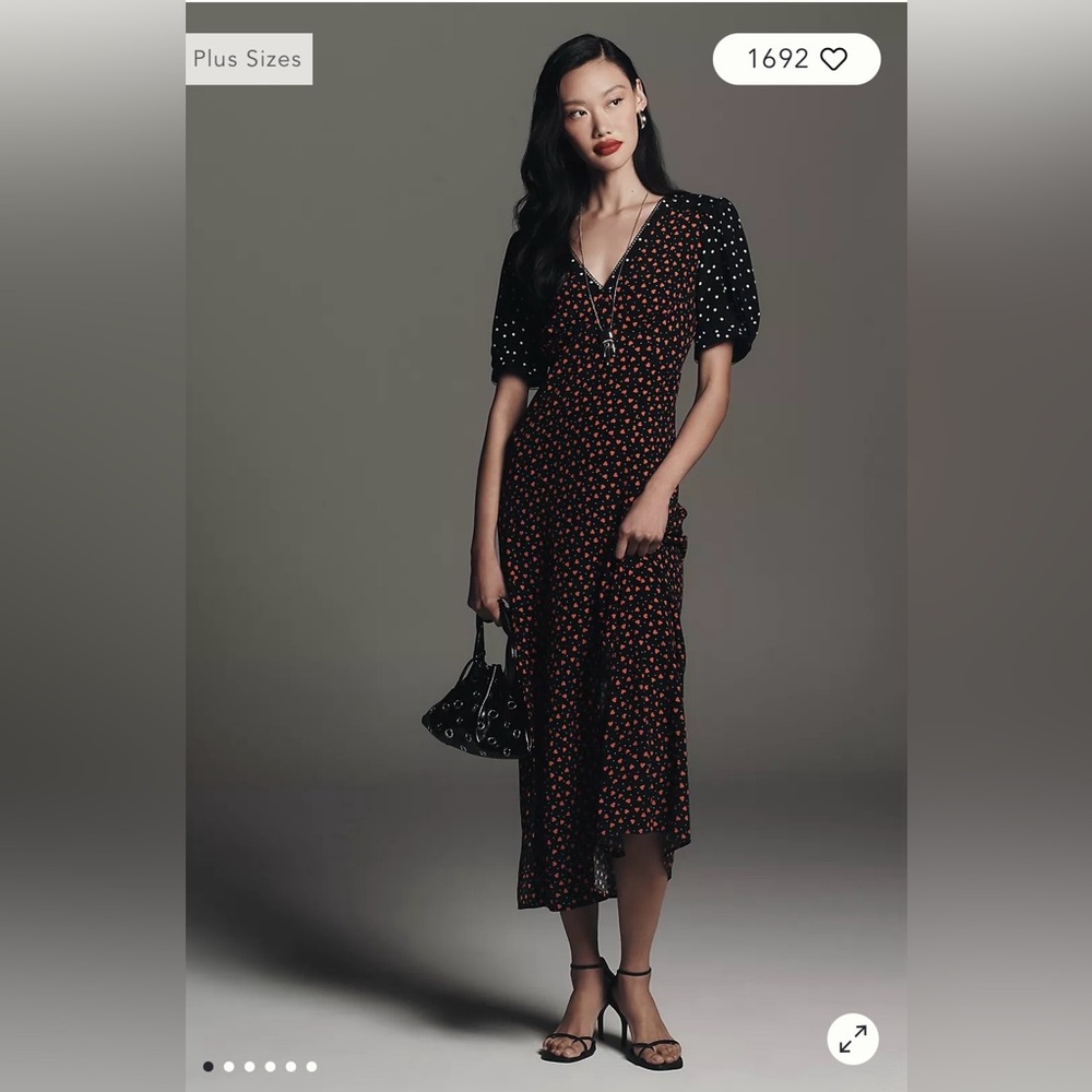 Maeve/Anthropologie V-Neck A-Line Maxi Dress in Black Pattern Size XL. NWT